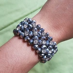 Stretchy silver beaded and crystal bracele